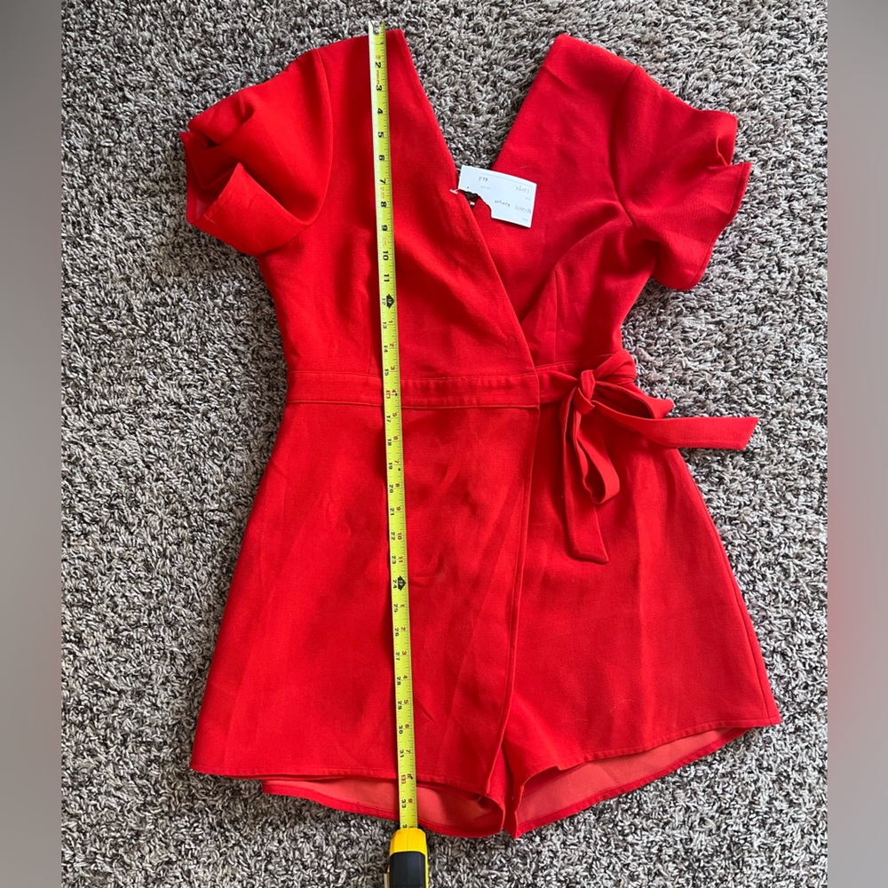 Dee Elly Red Wrap Front Jumpsuit Short Sleeve Side‎ Tie V-Neck NWT size large - Picture 5 of 7